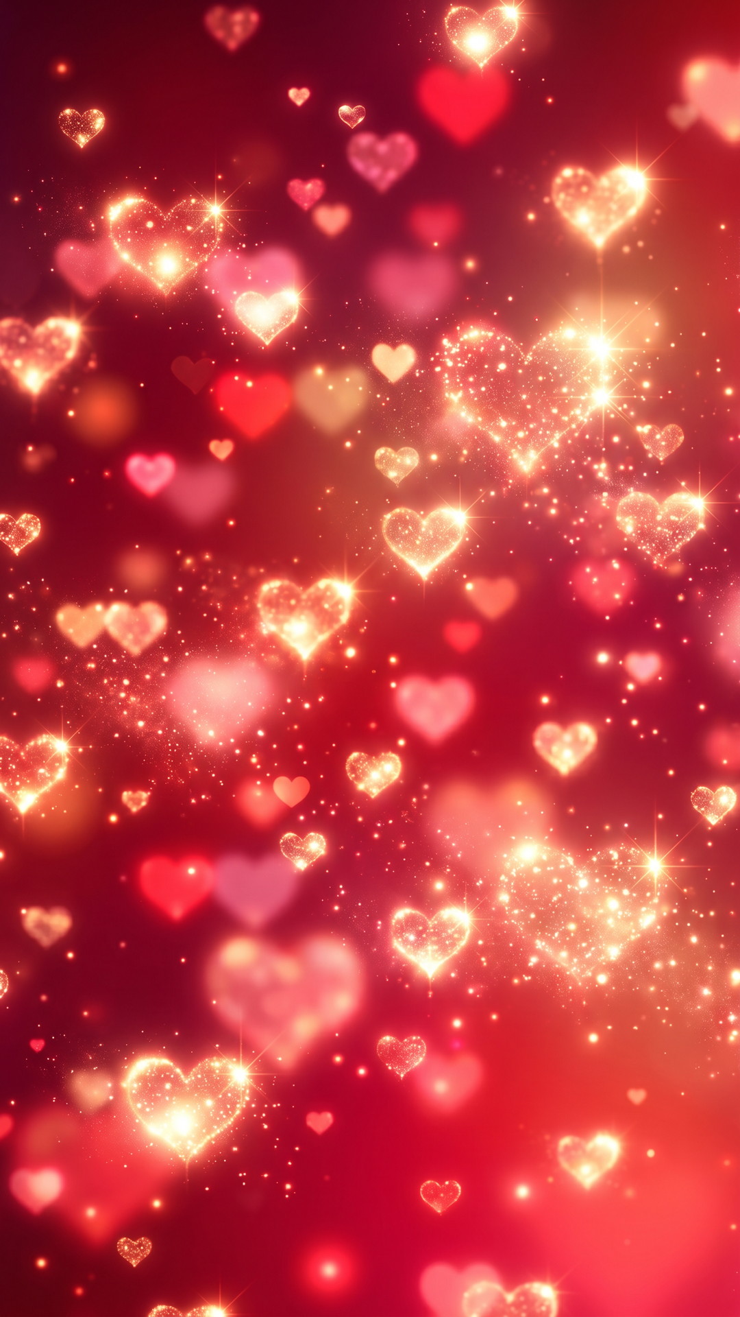 縦のハートがキラキラの赤色背景・フリー素材