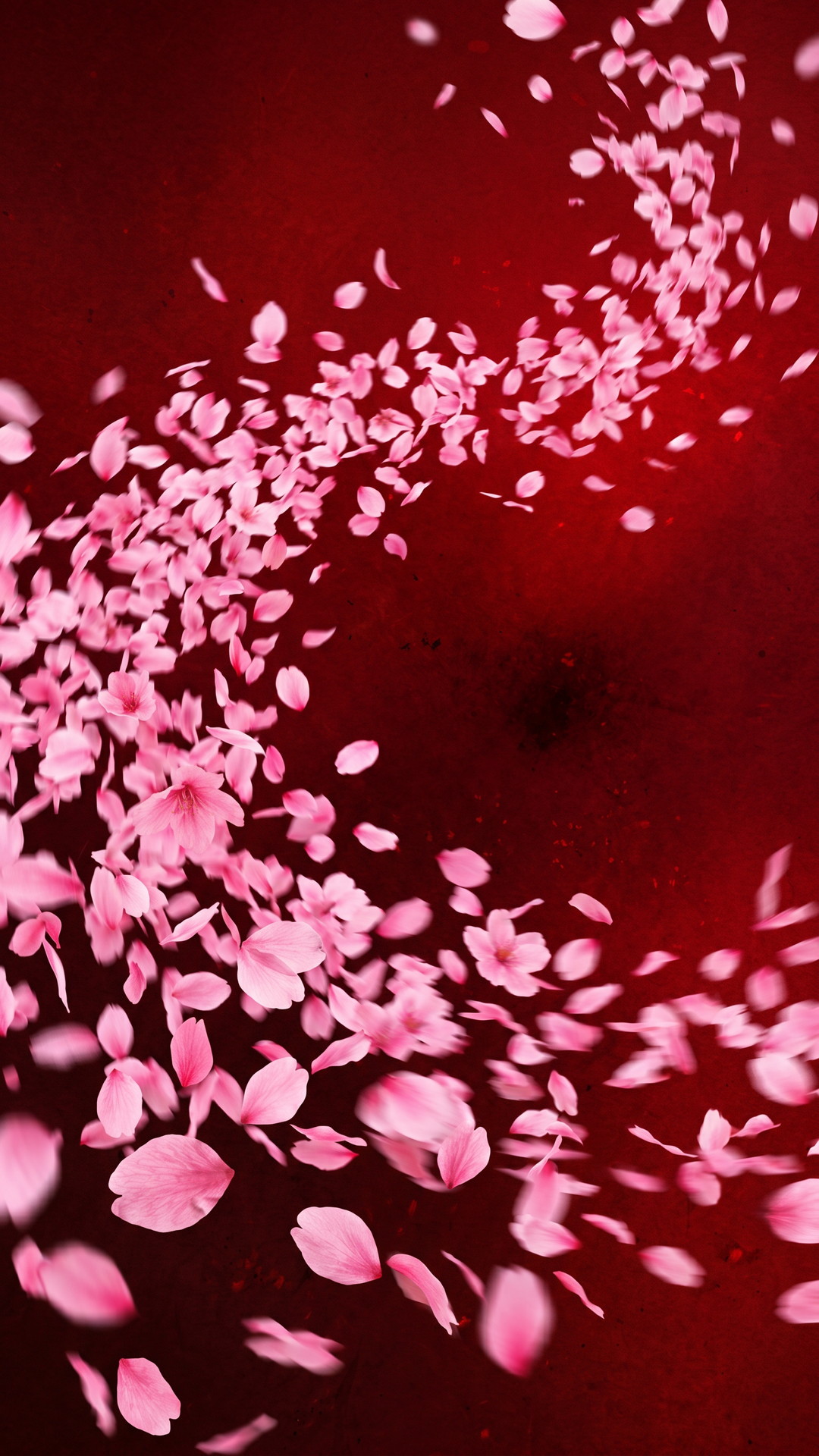 縦のかっこいい桜の和風・赤色背景・フリー素材