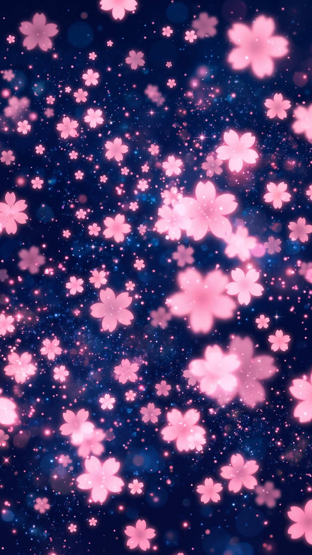 縦の桜のおしゃれな紺色背景・フリー素材